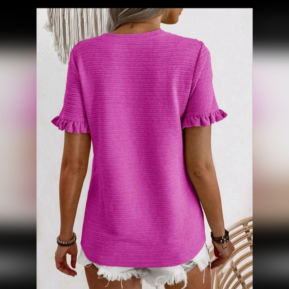 Pink Ruffle Sleeve Women's Top - Picture 2 of 3